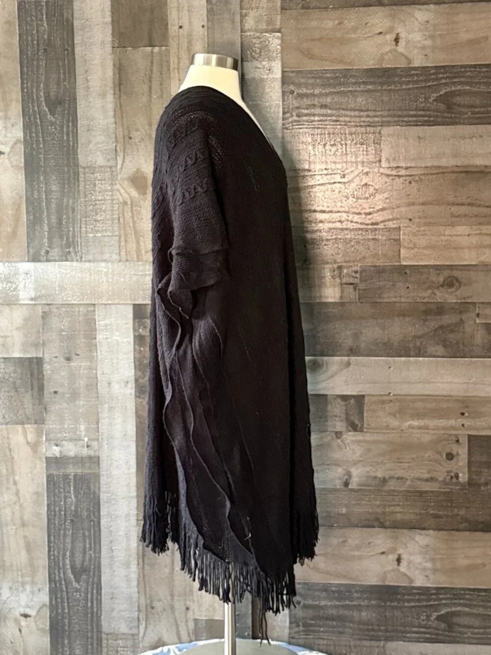 Jon & Anna black cable knit wrap lightweight fringe coastal cowgirl resortwear